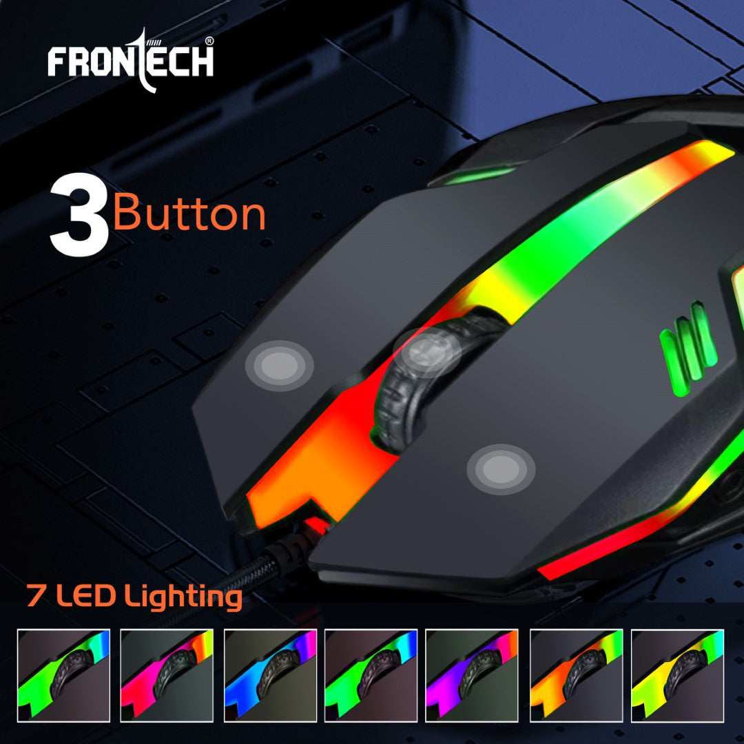 Frontech Wired USB Optical Mouse | RGB Light | 1200 DPI | Compact Grip | Plug & Play (MS-0070) Frontech Wired USB Optical Mouse | RGB Light | 1200 DPI | Compact Grip | Plug & Play (MS-0070)